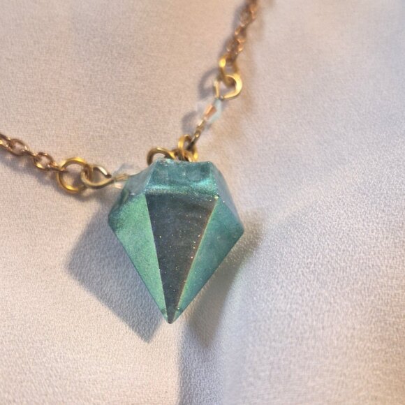 Artisan Handmade Resin Sparkly Aqua Blue Gem Shape Necklace Earring Jewelry Set - Picture 2 of 8